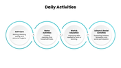 Ergotherapy slides with therapy images, assessment steps, daily activities, benefits, turquoise shapes - slide 8