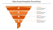 Orange sales funnel slide with four layers, each labeled with captions and icons representing stages from revenue to users.
