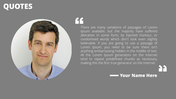 Quote template with a circular photo of a man, a quote about Lorem Ipsum, and a placeholder for the author's name.