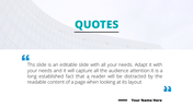 Quote slide with a modern background of a building, featuring a speech bubble with text and space for the author's name.