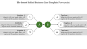 Slide design for a business case highlighting two main sections with corresponding captions for explanation and emphasis.