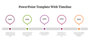 Timeline PPT template with circles for different stages of business, process, target, growth, and success with description.
