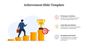 A motivational achievement slide featuring a person climbing a stack of coins toward a trophy, with icons and text.