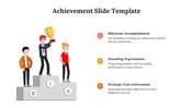 Achievement slide with podium showing three characters ranked first, second, and third, with trophy.