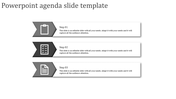 Black and white agenda template with three rectangular sections, featuring clipboard, checklist, and document icons.