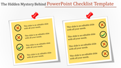 Two checklist graphics with green checkmarks and red X symbols, pinned with red push pins on a white background.