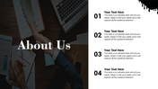 Professional PowerPoint slide for presenting company information with sections for team details and business focus.