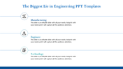 Slide highlighting engineering concepts with blue headings, icons, and descriptive text in three rows.