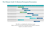 A weekly planner layout showing days of the week with sections for business related tasks, color coded for categories.