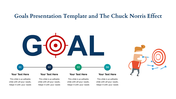 Goal text with a red target icon, featuring four timeline steps below, and a cartoon character shooting arrows at a bullseye.