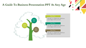 Slide with a tree diagram featuring green, teal, and brown circles, paired with a text box for descriptions.