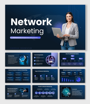 network marketing template with connection visuals, growth charts, modern icons, and business layouts.