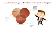 New business presentation template with a Venn diagram and an animated character holding a pointer.