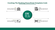 Banking template featuring a central icon linked to four surrounding icons illustrating key banking concepts.