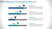 PowerPoint template with four horizontal bars, each with a percentage, arrow, and Caption.