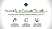 Sales slide with green text, a top diamond graphic, and three outlined icons with descriptions below.