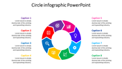Circle infographic PowerPoint template with eight segments, each represented by a colorful icon with captions.