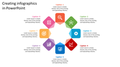 Eight colorful pentagonal shapes arranged in a circle with icons and captions around them.