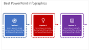 Infographic slide with three colorful blocks blue with the target, red with a light bulb, and purple with a strategy icon.