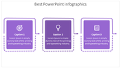 Three purple infographic boxes featuring a target icon, lightbulb icon, and map icon, each with placeholder text areas.