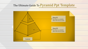 PowerPoint slide featuring a pyramid diagram with two steps, labeled Step 01 to 02, and a content section at the bottom.