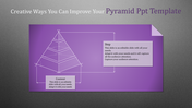 Pyramid diagram with measurement arrows and two text boxes for steps and content on a gradient purple slide.