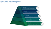 3D pyramid infographic with five levels, each associated with a title and icon, representing various concepts.