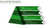 Horizontal pyramid template with four green layers, each labeled and paired with icons representing targets.