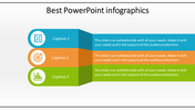 Three horizontal banners in blue, orange, and green with icons and captions, aligned for infographics template.