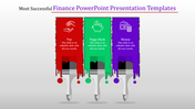 Finance PowerPoint template featuring colorful paintbrushes and icons representing Pay, Piggy Bank, and Money with captions.