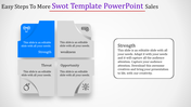 SWOT analysis slide with sections for Strengths, Weaknesses, Opportunities, and Threats with placeholder text and icons.