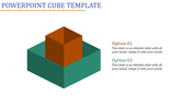 Brown and green 3D cube layers displayed on the left, paired with two descriptive text placeholders on the right.