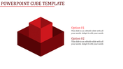 3D red cube structure with two stacked layers on the left, paired with text options listed on the right.