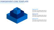 3D blue cube pyramid with three layers on the left, paired with text options on the right.