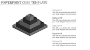 Black and gray cube PPT template with five sections for text options.