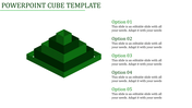 Step-like green cube pyramid structure with five customizable text placeholders aligned vertically to the right.