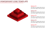 3D pyramid of stacked red cubes with five options listed on the right, set against a white background.