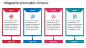 Infographic presentation template with four colored sections, each representing a step in a process, with placeholder text.