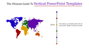 Color-coded world map on the left and a vertical timeline on the right, marking the year 2018 with a dot and text.