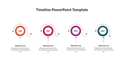Horizontal timeline template with four color-coded circles representing milestones and placeholder text.