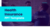 Health Insurance Presentation with teal theme, medical visuals, plan icons, charts, and clean text layouts.