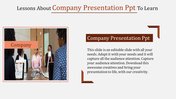 Team discussion in a modern meeting room, accented with orange text boxes and corner designs on a white background.