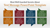 Text Message PowerPoint template with colorful numbered steps and arrows, each with placeholder text.