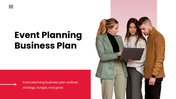 Event Planning Business Plan PPT covering strategy, target audience, services, pricing, resources, and execution plan.