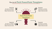 Tech PPT slide featuring a central light bulb with icons representing technology with placeholder text.