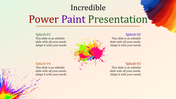 Creative layout with multicolored paint splashes and editable caption areas around a central splash.