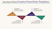 Step by step creative PowerPoint template with colorful triangles and sections with placeholder text.