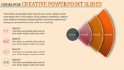 Creative slide with four layered semicircular arcs in shades of orange and pink, and numbered steps, on a beige background.