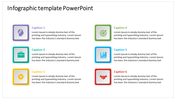 Infographic PPT slide with colorful icons representing mind, briefcase, target, chart, gears, and handshake with captions.
