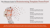 PowerPoint brainstorming template with a colorful brain graphic of various icons representing different concepts.